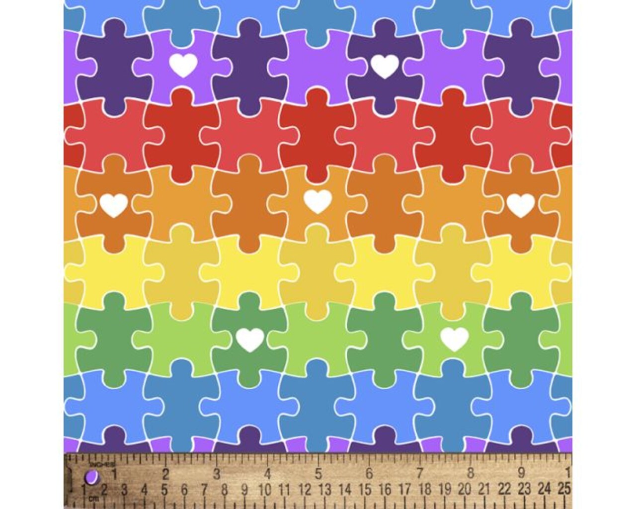 Puzzle Pieces Rainbow Love Digital Cotton Print Fabric | By the Yard | Sewing and Crafting | 44 inches wide